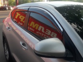 Ветровики окон Hyundai Tucson TL с хром молдингом 4шт на скотче