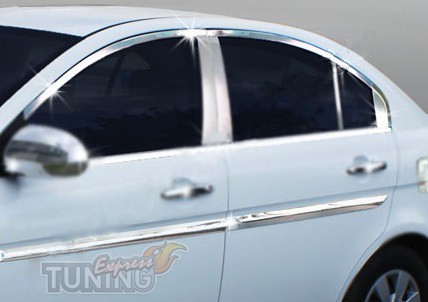 Хромированная окантовка стекол Hyundai Accent 3 полный комплект