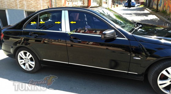 Хром молдинги на дверные стойки Mercedes C-class W204