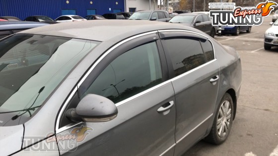 Ветровики с хромом Volkswagen Passat B6 полный комплект