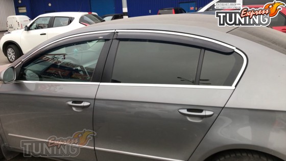 Ветровики с хром молдингом Volkswagen Passat B6 полный комплект