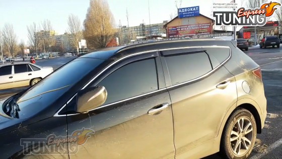 Оригинальные ветровики с хромированным молдингом Hyundai Santa F