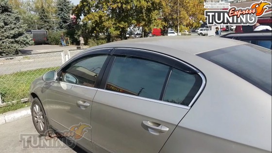 Ветровики с хром молдингом VW Passat B6 седан