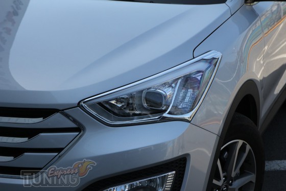 Хромированные наладки на фары Hyundai Santa Fe 3 фото