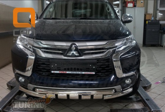 Двойные дуги переднего бампера Mitsubishi Pajero Sport 3 дизайн 