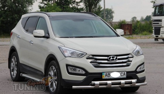 Двойная дуга переднего бампера Hyundai Santa Fe 3 DM стиль Shark