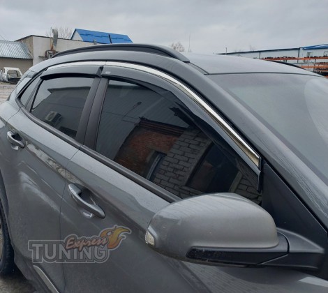 Ветровики с хромом Hyundai kona комплект 2шт 