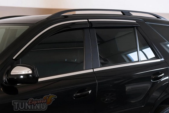 Ветровики на окна Mercedes ML W164 с хром молдингами