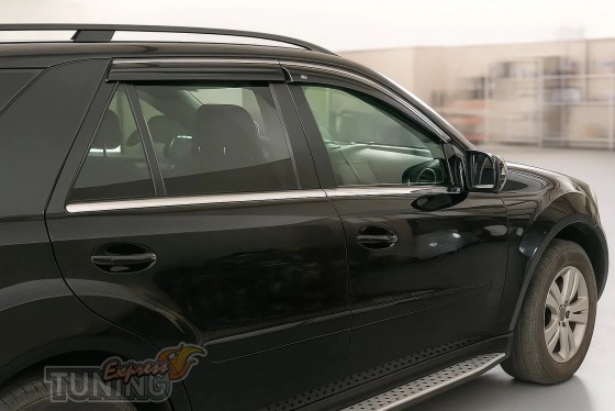 Дефлекторы окон Mercedes ML W164 с хром полосой