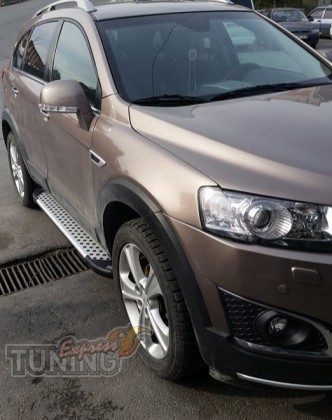 Пороги Шевроле Каптива стиль Almond серые (пороги для Chevrolet